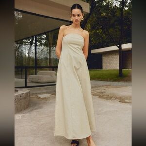 COPY - Cotton & Linen Strapless Maxi Dress – Khaki